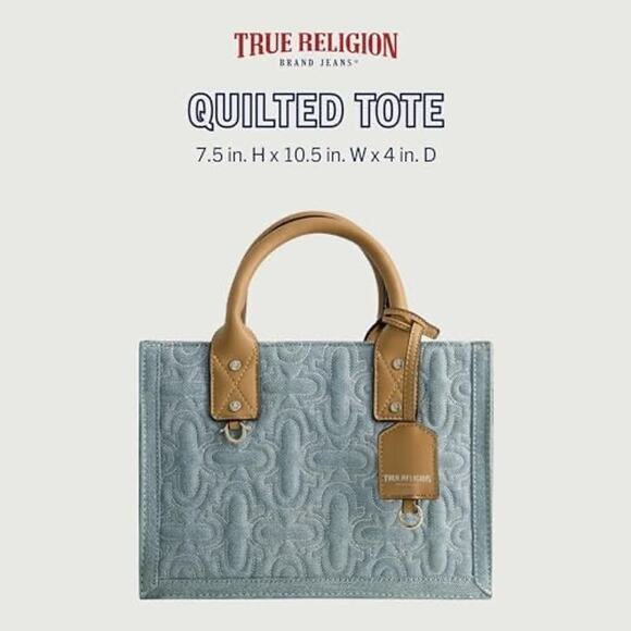 TRUE RELIGION Women's Tote Bag, Quilted Horseshoe Denim Travel Shoulder Handbag - Picture 1 of 7